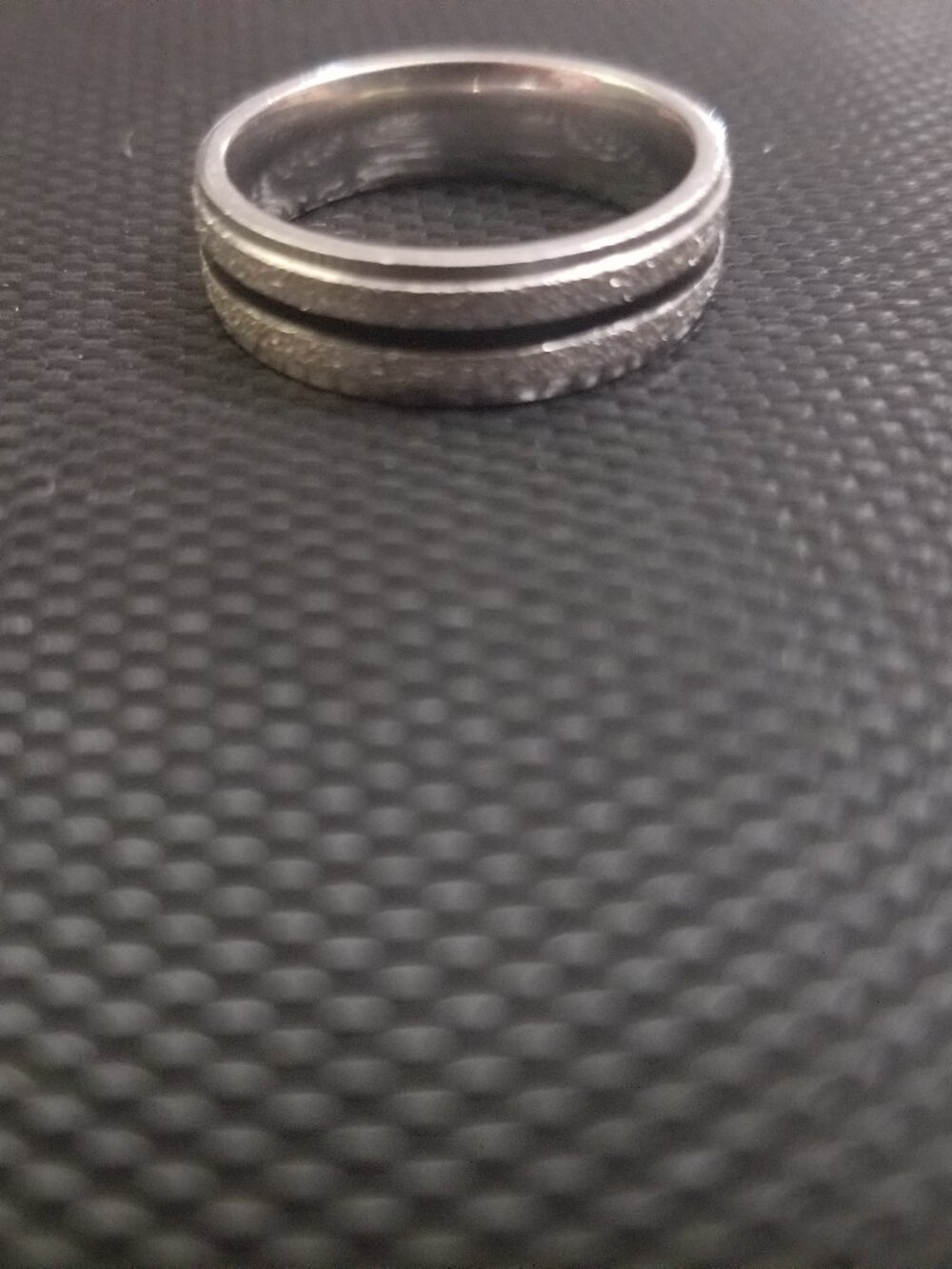 Rare: Simple Band Ring with Black Stripe & Stippling